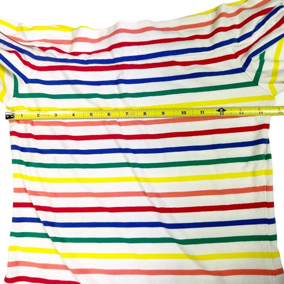 Modcloth Rainbow Top Fervour Cafe Parfait Stripe Off Shoulder Knit Medium Small - Picture 4 of 10